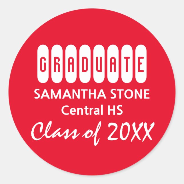Sticker Rond Classe d'Enveloppe 2017 Red & White Graduation Sce (Devant)