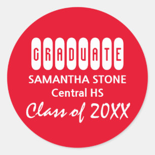 Sticker Rond Classe d'Enveloppe 2017 Red & White Graduation Sce