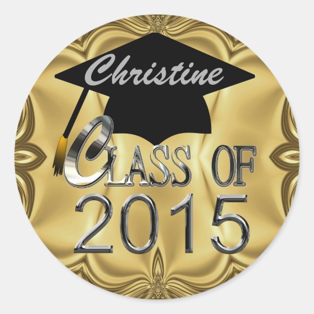 Sticker Rond Classe Des Phoques De Graduation Or 2015 (Devant)