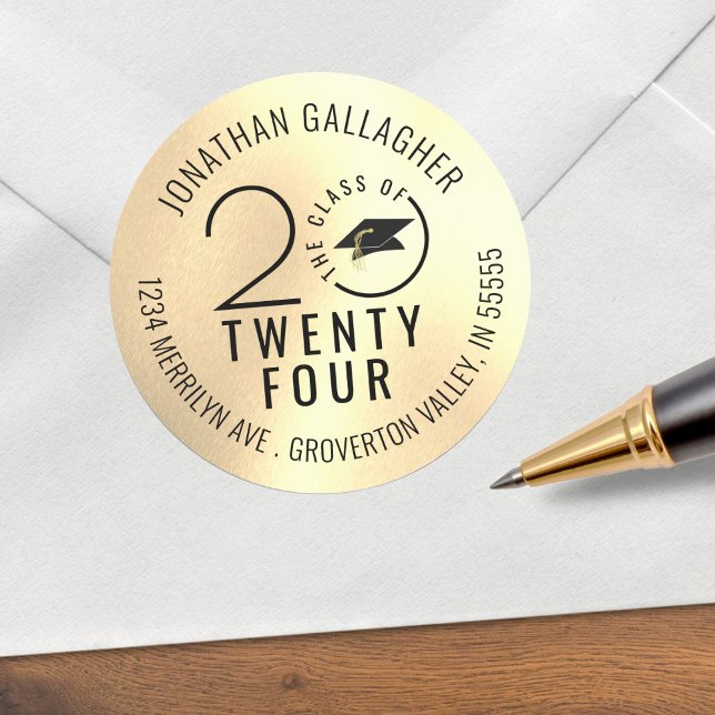 Sticker Rond Classe d'études Année Gold Noir Adresse de retour (Créateur téléchargé)
