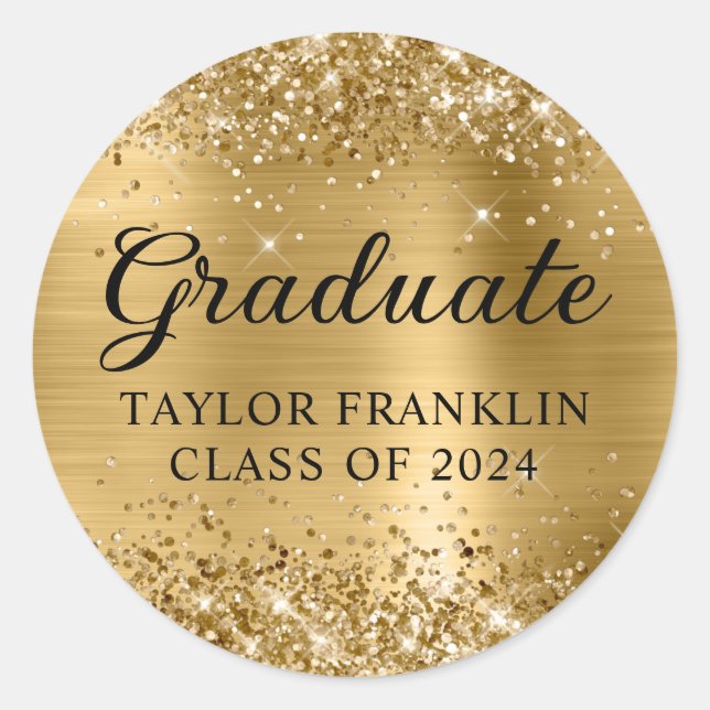 Sticker Rond Classe d'or Glittery de 2024 Graduate (Devant)