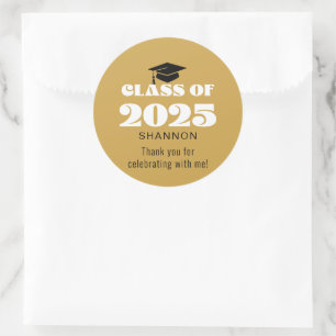 Sticker Rond Classe d'or noir moderne de Merci 2025