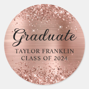 Sticker Rond Classe d'or Rose de Glittery de 2024 Graduate