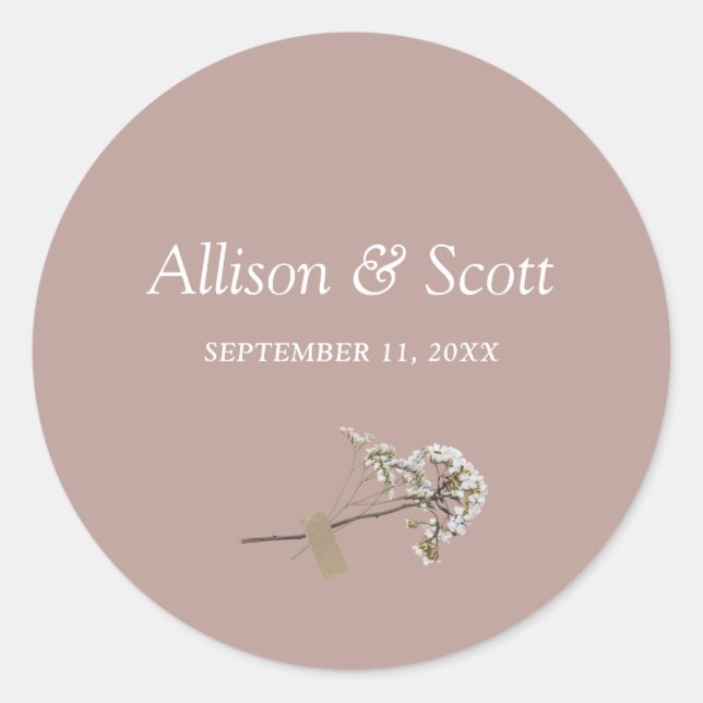 Sticker Rond Classe florale Rose poussiéreuse minimale élégant (Devant)