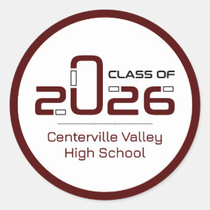 Sticker Rond Classe Futuriste Maroon de 2026