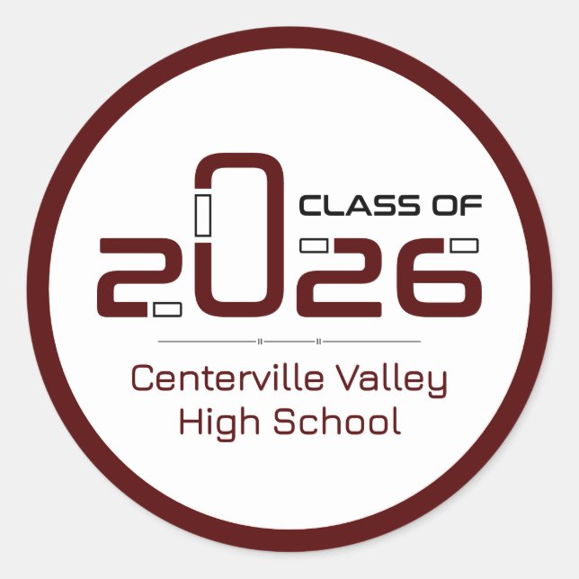 Sticker Rond Classe Futuriste Maroon de 2026 (Devant)