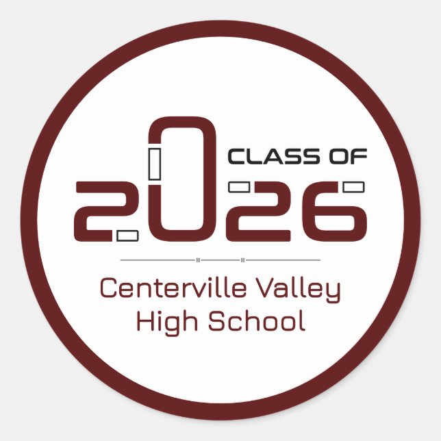 Sticker Rond Classe Futuriste Maroon de 2026 (Devant)