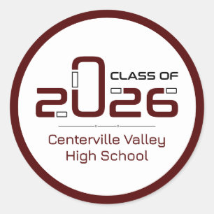 Sticker Rond Classe Futuriste Maroon de 2026