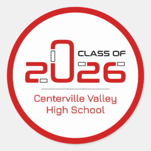 Sticker Rond Classe futuriste rouge de 2026