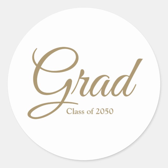Sticker Rond Classe Grad de 2024 or blanc script personnalisé t (Devant)