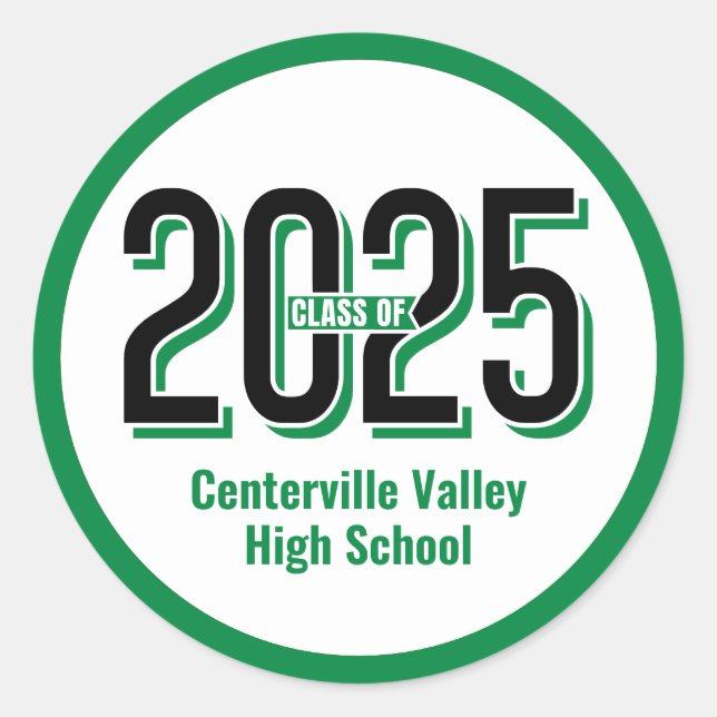 Sticker Rond Classe Green Bold Shadaded Numbers de 2025 (Devant)