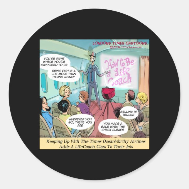 Sticker Rond Classe LifeCoach aérienne drôle (Devant)