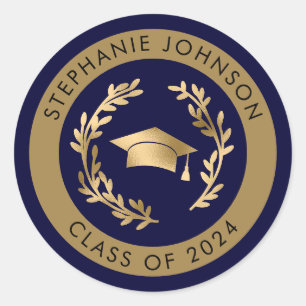 Sticker Rond Classe marine et or de 2024