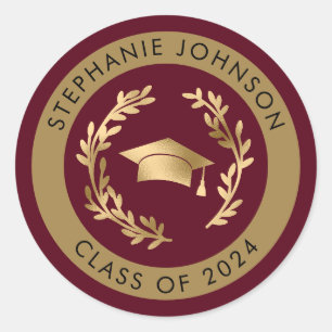 Sticker Rond Classe Maroon et or de 2024 Graduation