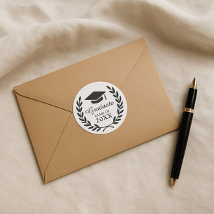 Sticker Rond Classe minimale moderne Année Laurel Wreath Grad P