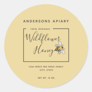 Sticker Rond Classe minimaliste de pot de miel d'abeille au coe