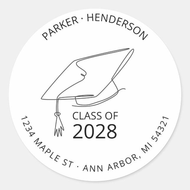 Sticker Rond Classe moderne de diplômés Adresse de retour (Devant)