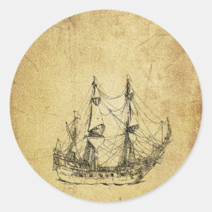 Sticker Rond Classe nautique vintage vieux navire