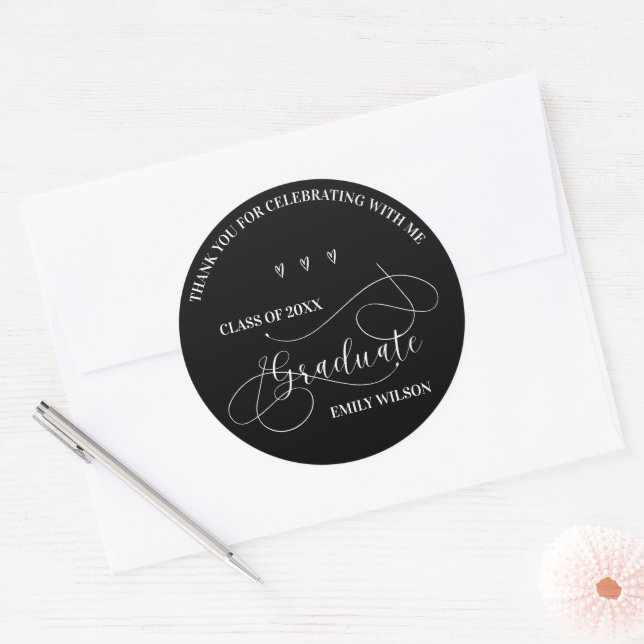 Sticker Rond Classe noire et blanche de Merci 2025 (Enveloppe)