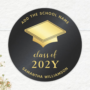 Sticker Rond Classe noire et or de 2025 Graduate Graduation