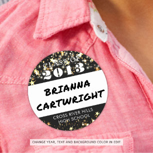 Sticker Rond Classe Nom de réunion Balise Gold Stars Couleur pe