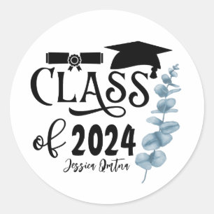 Sticker Rond Classe Of 2024 simple noir et blanc