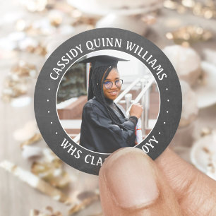 Sticker Rond Classe photo Année Chalkboard noir blanc Graduatio