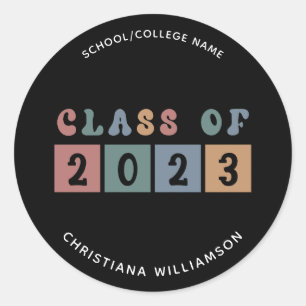 Sticker Rond Classe Retro Personnalisée de 2023 Graduation Cute