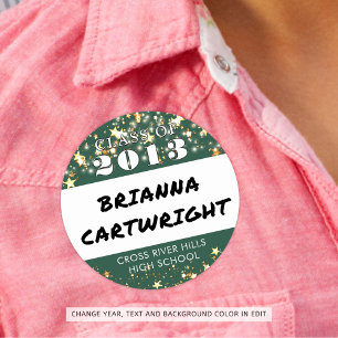 Sticker Rond Classe Reunion Dark Green Gold Stars Nom Tags