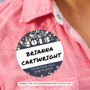 Sticker Rond Classe Réunion Nom Marine Blue Gold Stars Nom Tags