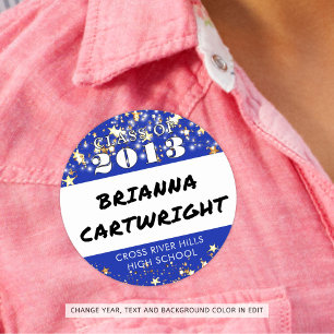 Sticker Rond Classe Reunion Royal Blue Gold Stars Nom Tags