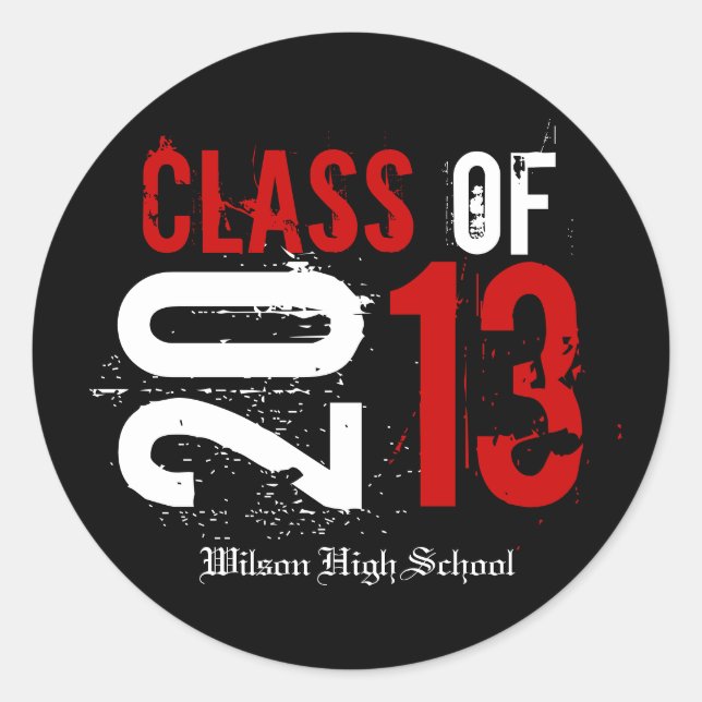 Sticker Rond Classe rouge et blanche de 2013 Graduation (Devant)