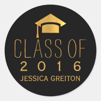 Sticker Rond Classe tendance noir et or de 2016 bouchon de grad
