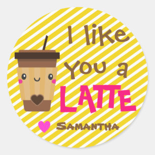 Sticker Rond Classe Valentine Latte Café Alimentation Pun Drap