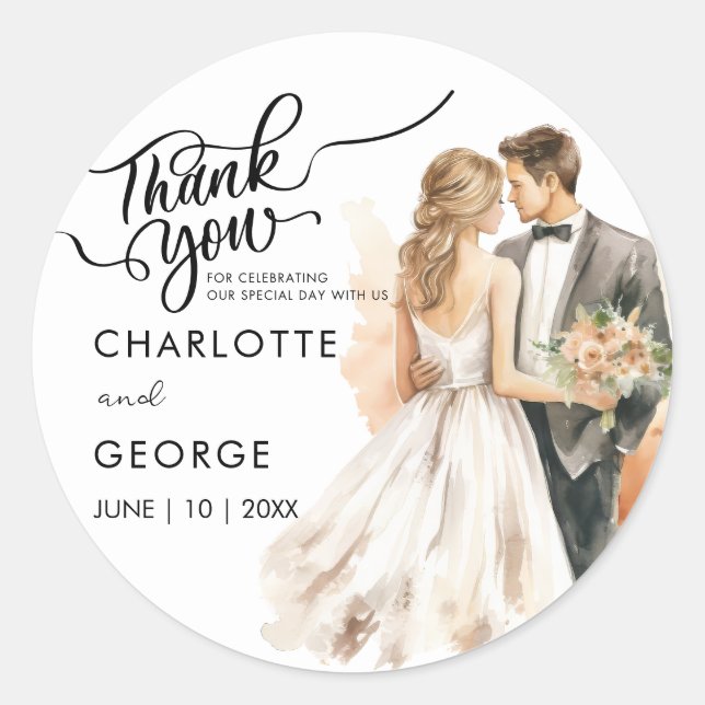 Sticker Rond Classes d'aquarelle arrière de la mariée Mariage M (Devant)