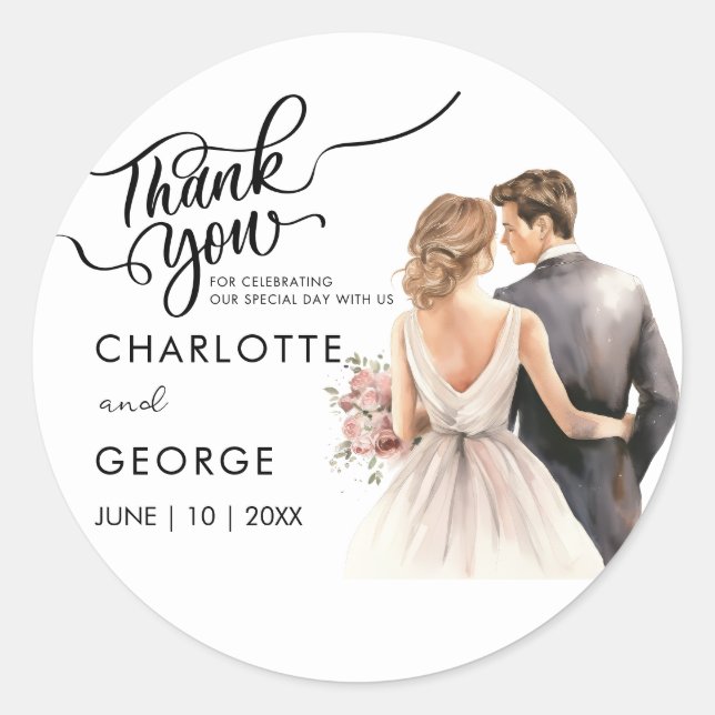Sticker Rond Classes d'aquarelle arrière de la mariée Mariage M (Devant)
