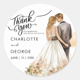 Sticker Rond Classes d'aquarelle arrière de la mariée Mariage M