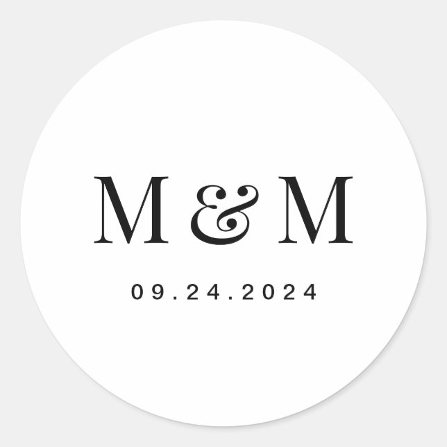 Sticker Rond Classic Black & White Monogram Typography Wedding (Devant)