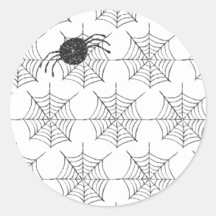 Sticker Rond Classic Black White Spider Web Halloween Party