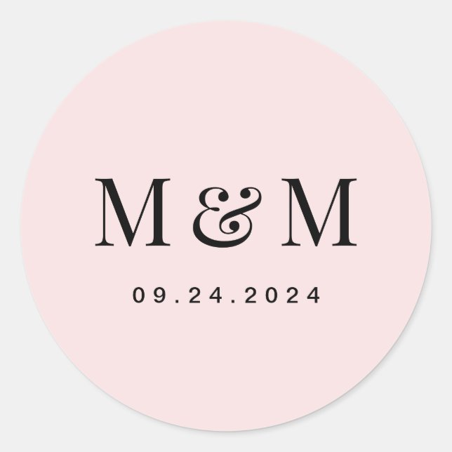 Sticker Rond Classic Blush Pink Monogram Typography Wedding (Devant)