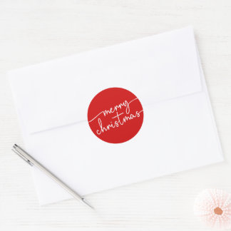 Sticker Rond Classic Cheer: Festive Red Script Merry Christmas