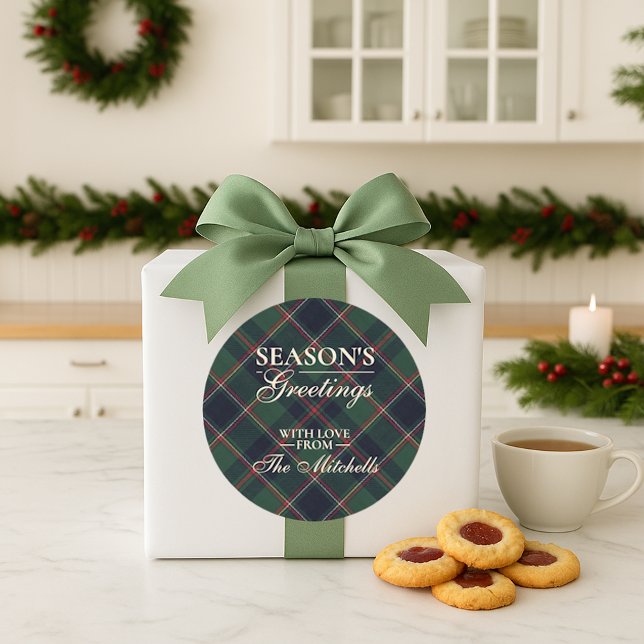 Sticker Rond Classic Dark Blue Red Green Plaid Pattern (Créateur téléchargé)