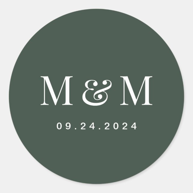 Sticker Rond Classic Dark Green Monogram Typography Wedding (Devant)