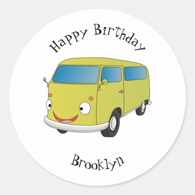 Sticker Rond Classic lime green van cartoon (Devant)