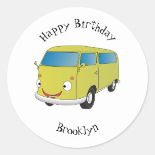 Sticker Rond Classic lime green van cartoon