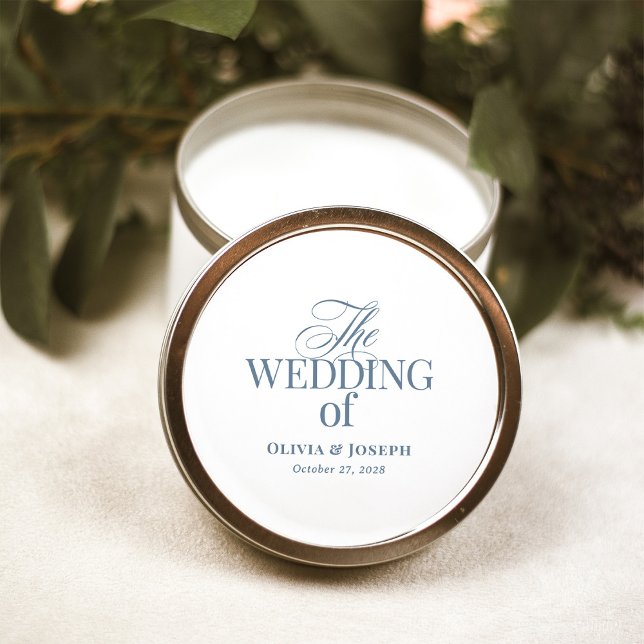 Sticker Rond Classic Luxe Elegant White and Dusty Blue Wedding (Créateur téléchargé)