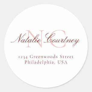 Sticker Rond Classic Maroon Minimaliste Deux Monogrammes