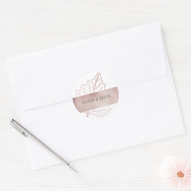 Sticker Rond Classic Matt Rose Gold Feuille Mariage (Enveloppe)