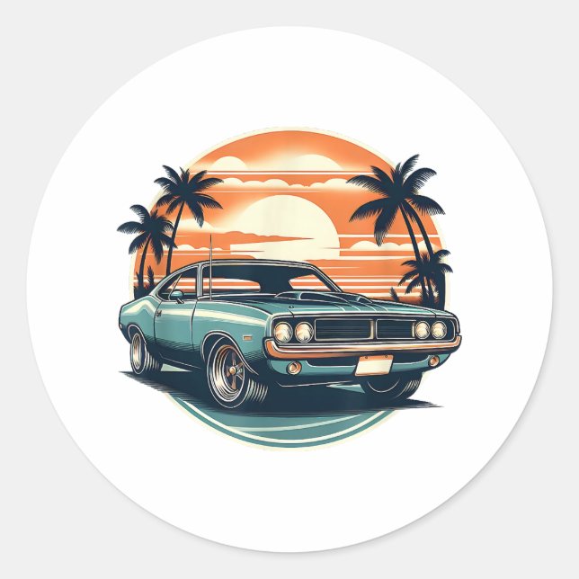 Sticker Rond Classic Muscle Car Retro Style Vintage (Devant)