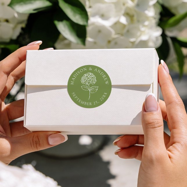 Sticker Rond Classic Olive Green Hydrangea Wedding (Créateur téléchargé)